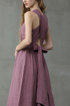 R&B | Cross Back O-Hals Maxikleid Leinen