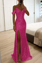 R&B | Paillettenspitze Meerjungfrau Abschlussballkleider mit Schlitz Off-Shoulder Abendkleid