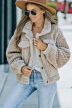 Unifarbene Plüsch Fleece Jacke Mit Knopfleiste