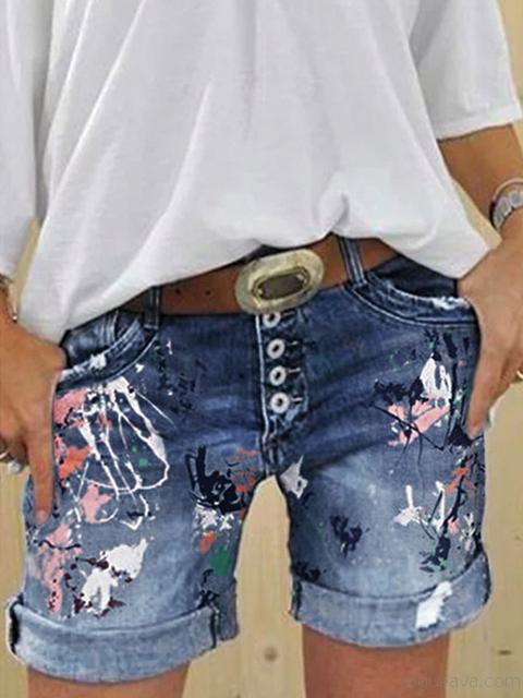 R&B | Multi Knopf-Druck Denimshorts