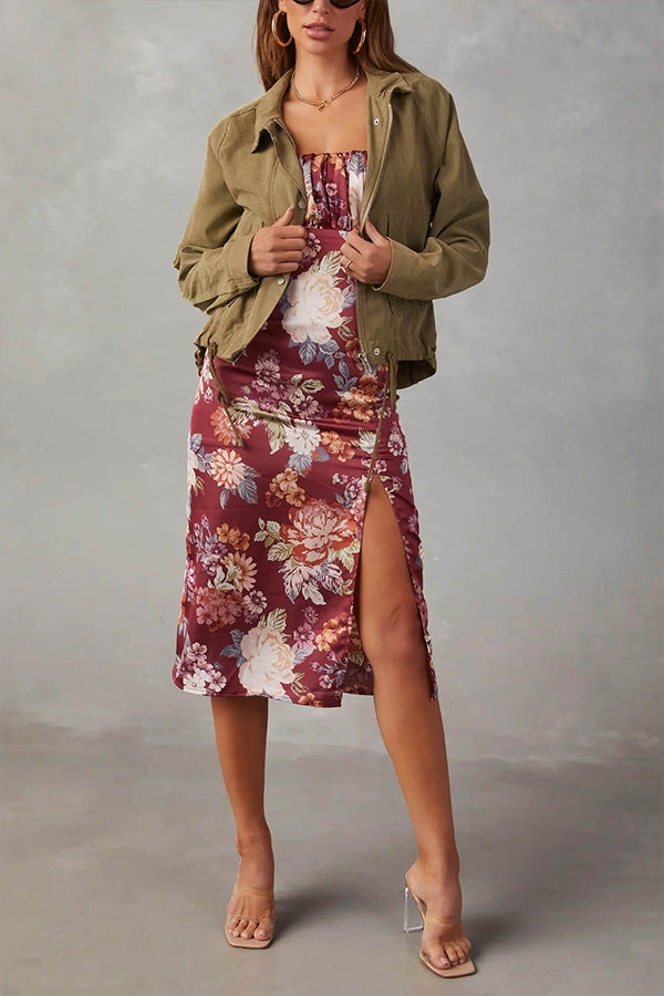 R&B | kariert Revers Mehrknopf-Zwei-Taschen-Midi-Jacke
