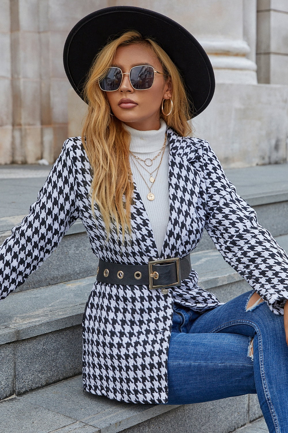 R&B | Hahnentritt Reverskragen Langarm Blazer