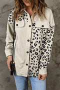 R&B | Double Take Leopard Print Pocketed Cord-Jacke