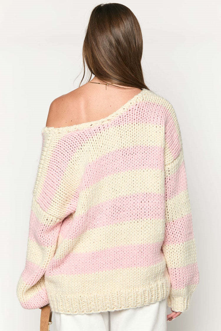 R&B | gestrickter Pullover mit schulterfreiem Streifenmuster
