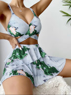 R&B | Dreiteiliges Bikini-Set mit Marmordruck