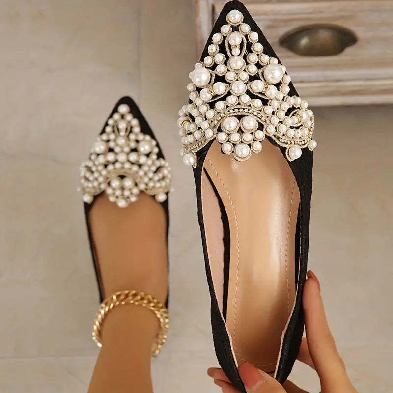 R&B | Elegante Braut Ballerinas mit Spitze und Kunstperlen
