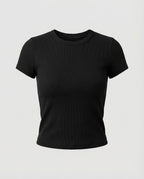 Damen T-Shirt Slim-Fit Elastisch Kurzarm Rundhals Einfarbig Sommer Basic