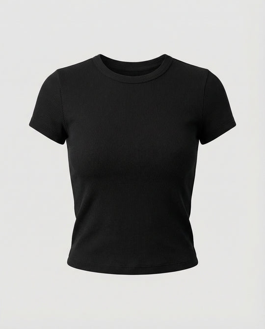 Damen T-Shirt Slim-Fit Elastisch Kurzarm Rundhals Einfarbig Sommer Basic