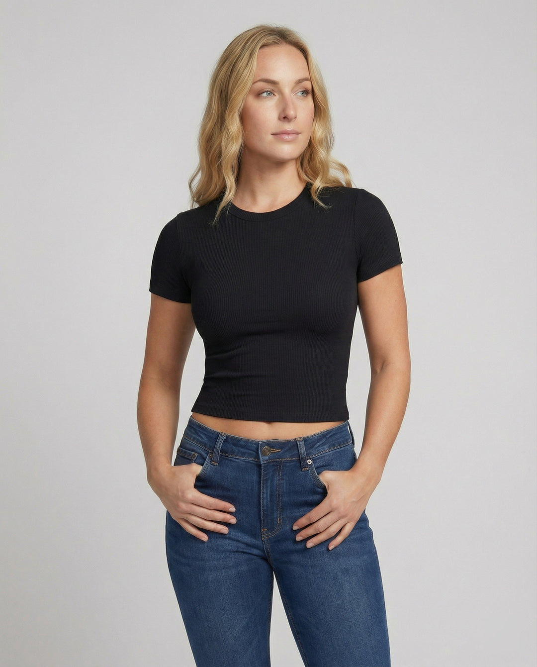 Damen T-Shirt Slim-Fit Elastisch Kurzarm Rundhals Einfarbig Sommer Basic