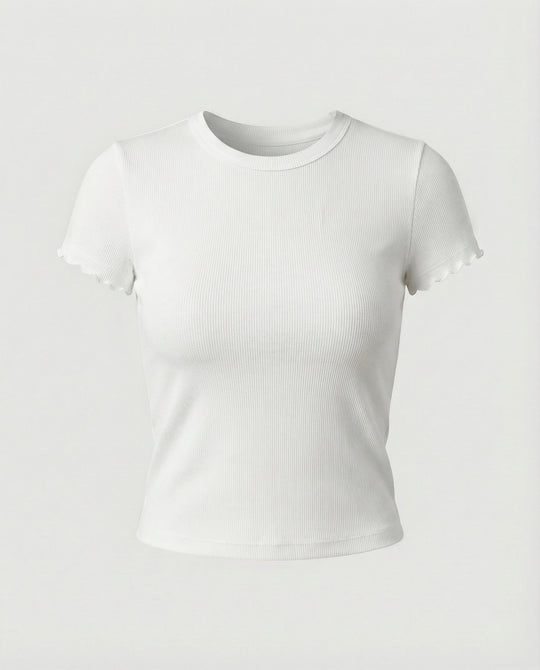 Damen T-Shirt Slim-Fit Elastisch Kurzarm Rundhals Einfarbig Sommer Basic