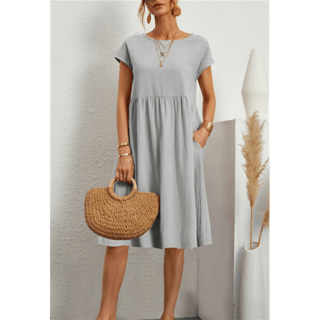R&B | Damen Baumwoll Leinen Midi Kleid