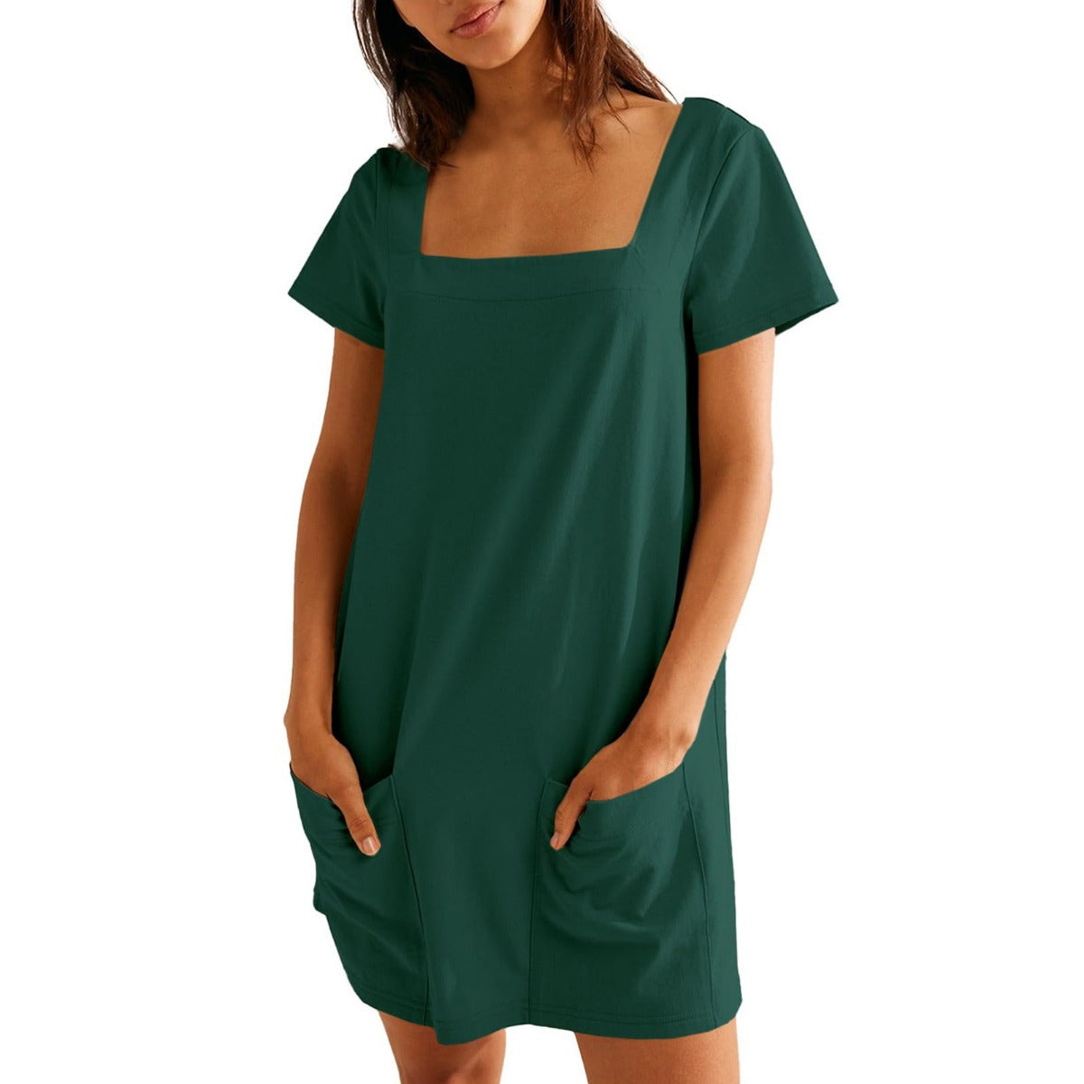 R&B | Freizeitkleid mit quadratischem Ausschnitt und Tasche