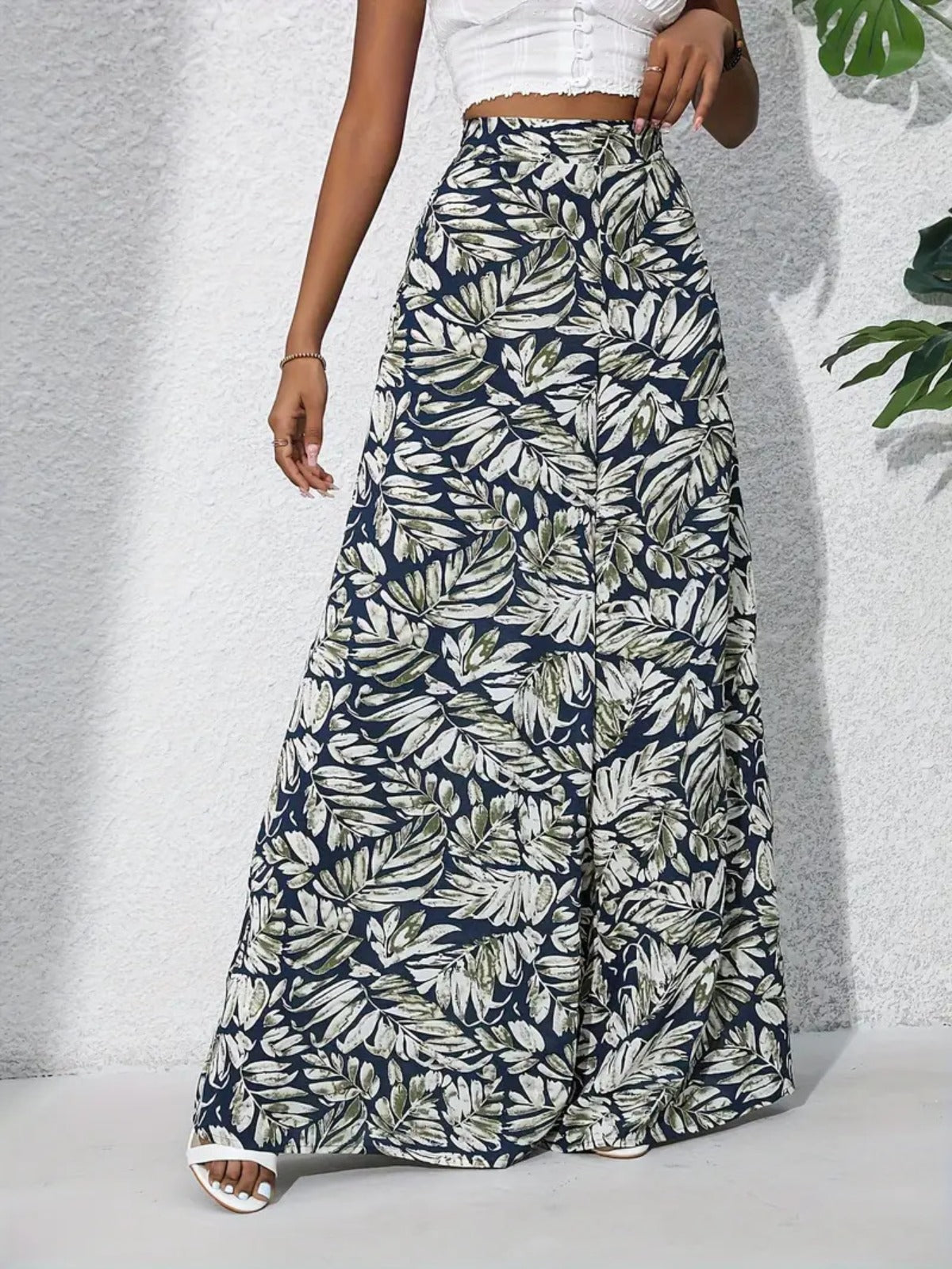 R&B | Bedruckte Freizeithose mit hoher Taille und weitem Bein