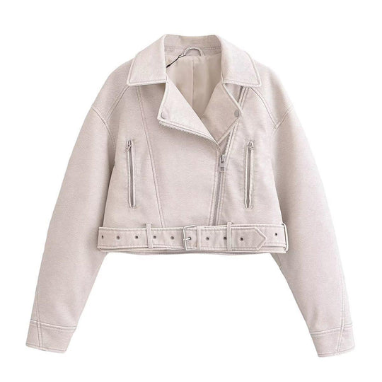R&B | Damen PU Motorradjacke mit Reißverschluss und Gürtel