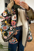 R&B | Blumenmuster Knopfverschluss Stepp-Sherpa-Jacke