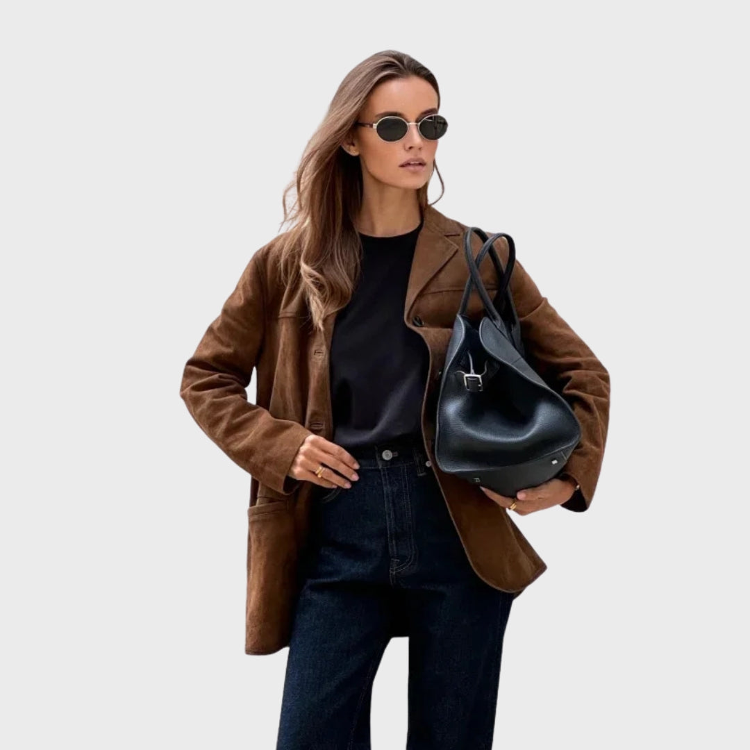 R&B | Elegante und warme Jacke mit braunem Wildlederrevers