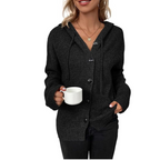 R&B | Damen Cardigan Weicher Strick Oversized-Passform Knopfverschluss Kapuze Gerippter Saum