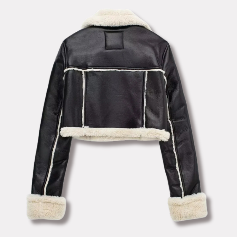 R&B | Kurze Lederjacke mit Teddy-Futter