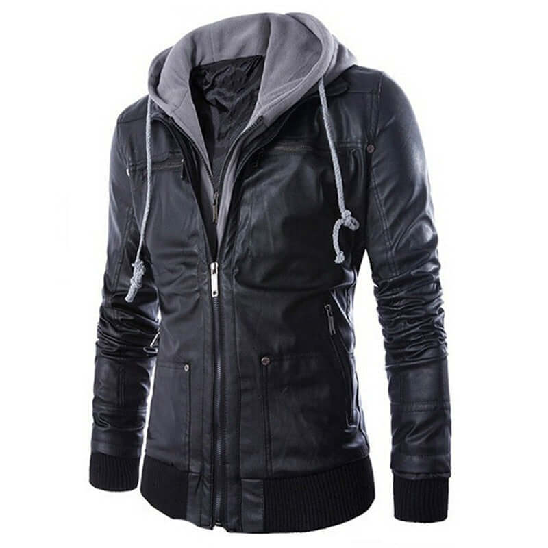 R&B | Herren vielseitige Kunstlederjacke mit Kapuze
