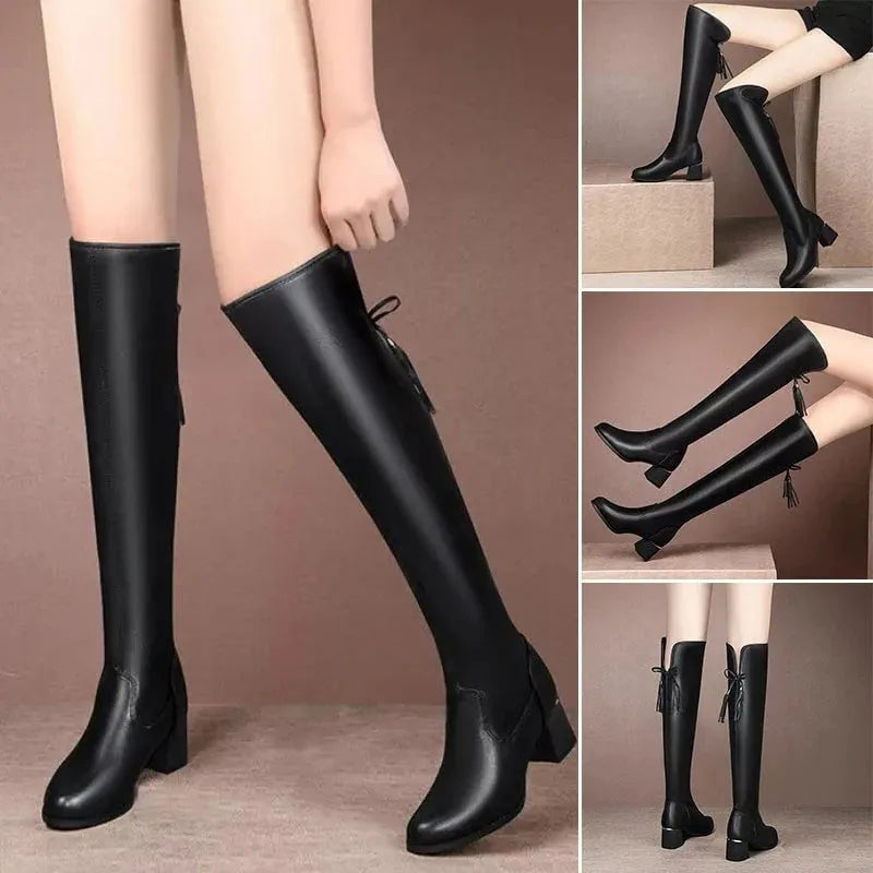 Flexible Stiefel mit langem Schaft, Blockabsatz und Quaste R&B R&B