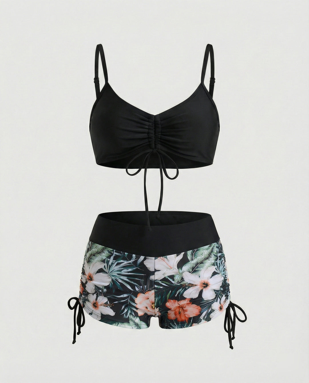 R&B | 2 Teiliges Bikini mit Grünem Blumenmuster und Hoher Taille
