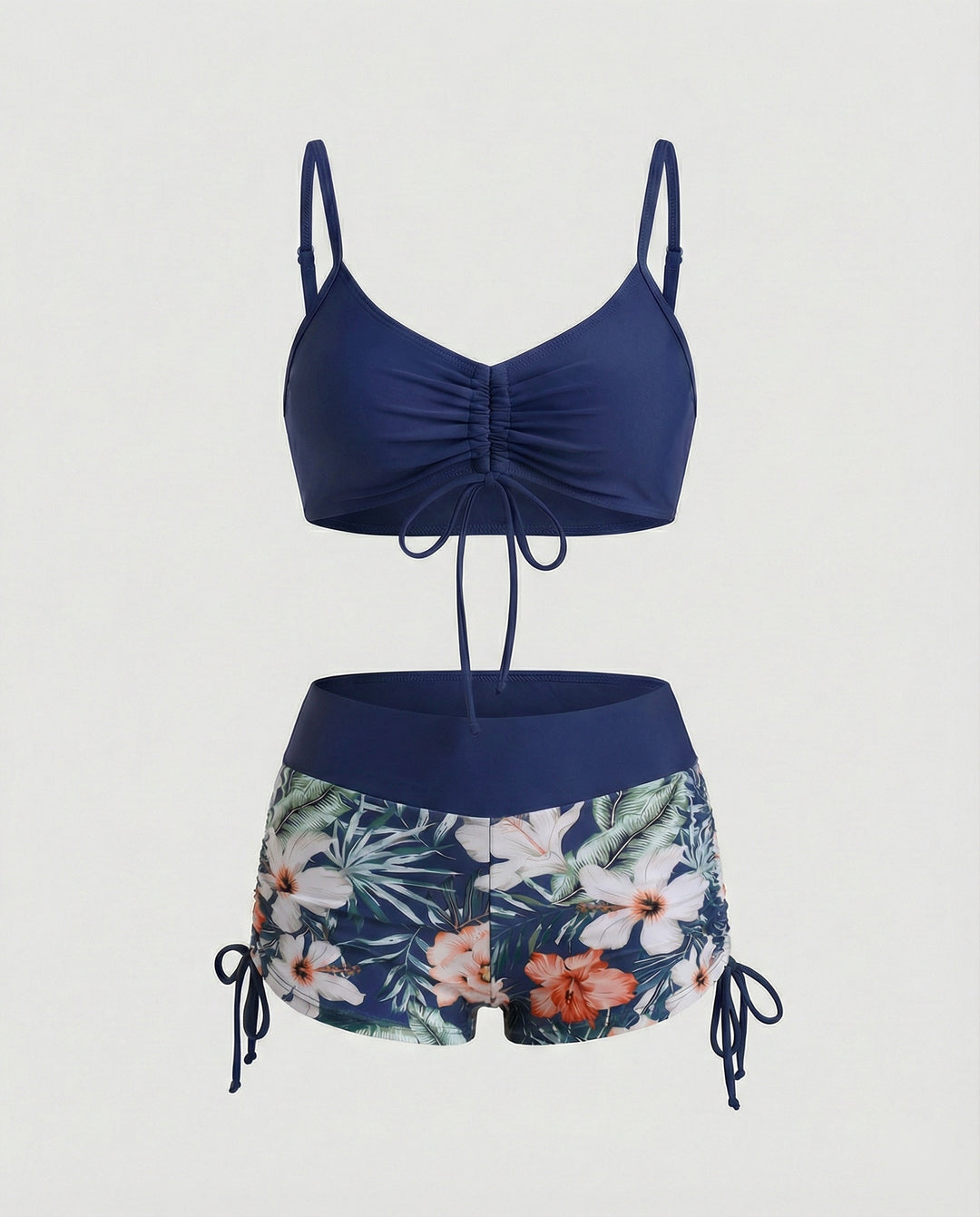 R&B | 2 Teiliges Bikini mit Grünem Blumenmuster und Hoher Taille