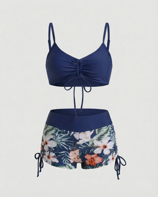 R&B | 2 Teiliges Bikini mit Grünem Blumenmuster und Hoher Taille