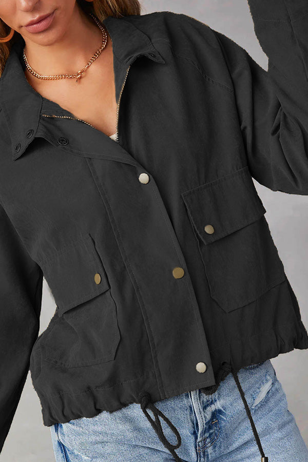 R&B | kariert Revers Mehrknopf-Zwei-Taschen-Midi-Jacke