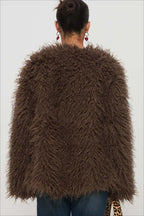R&B | Fluffy Brown Faux Fur Übergroße Jacke