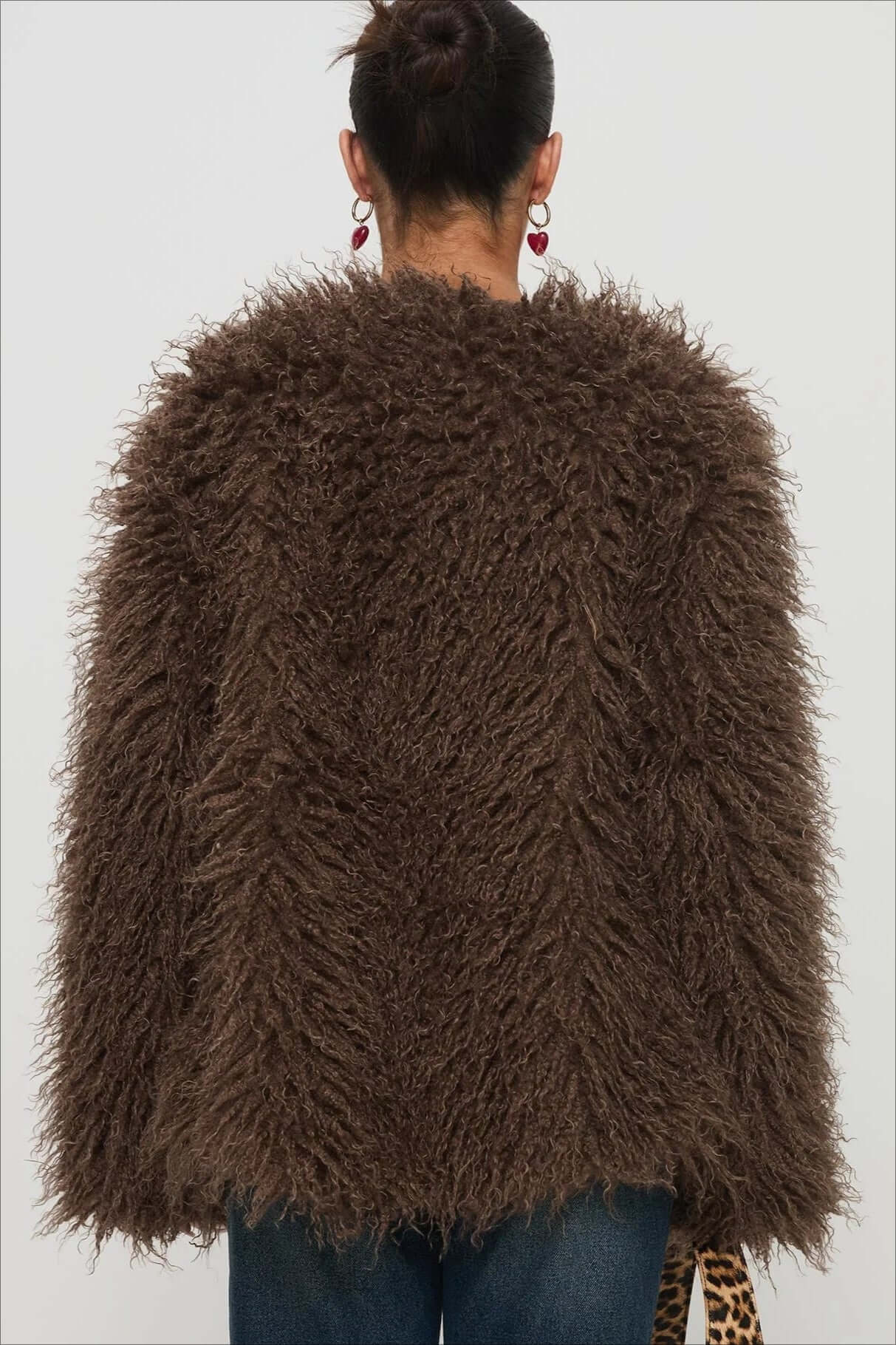 R&B | Fluffy Brown Faux Fur Übergroße Jacke
