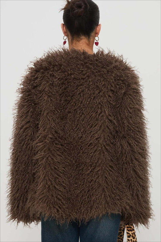 R&B | Fluffy Brown Faux Fur Übergroße Jacke