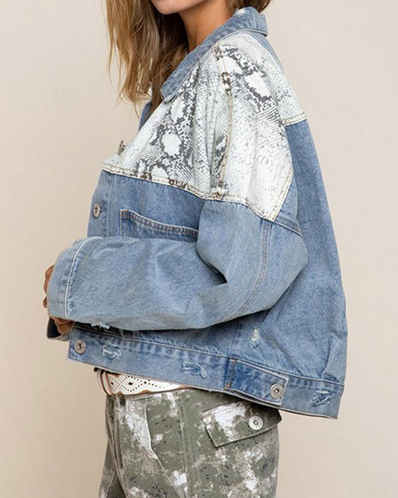 R&B | Jeansjacke mit Leopardenmuster Cool und Trendy Einzigartiges Design
