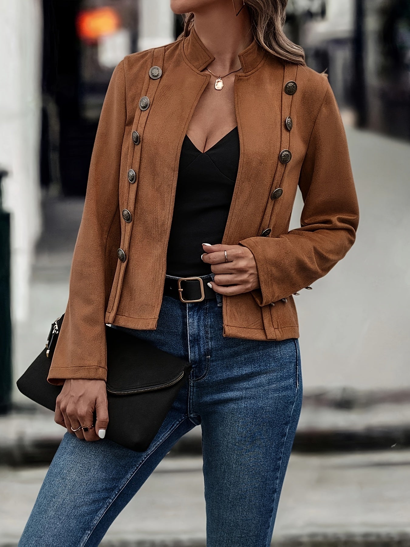 R&B | Militärisch Inspirierte Blazer mit Knopfdetails Polyester Stilvoll und Scharf