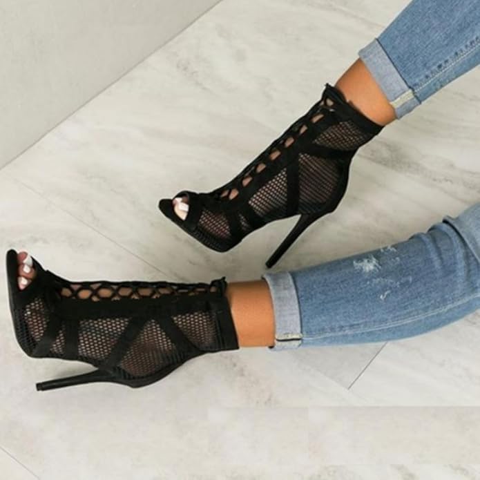 R&B | Damen Sandaletten mit Hohen Absätzen - Verführerische Spitze und Mesh für Den Perfekten Party-Look