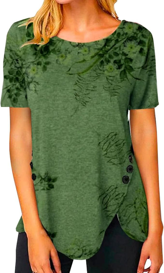 Damen Langarmshirt mit floralem Design und asymmetrischem Saum R&B