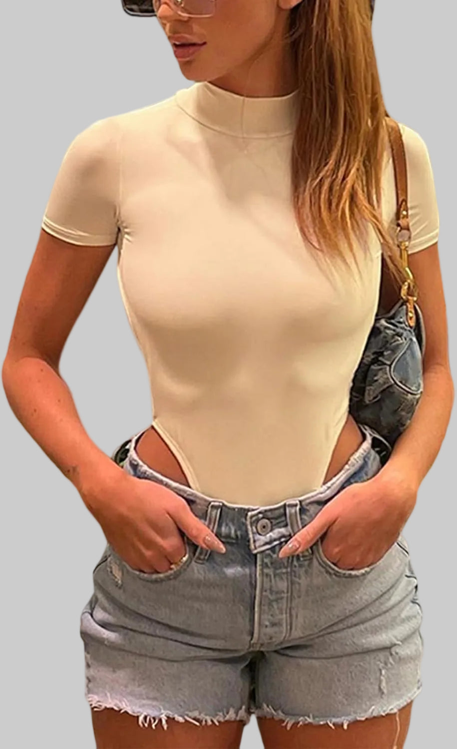 Damen Figurbetonter Body mit hohem Kragen R&B