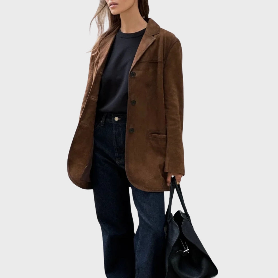R&B | Elegante und warme Jacke mit braunem Wildlederrevers