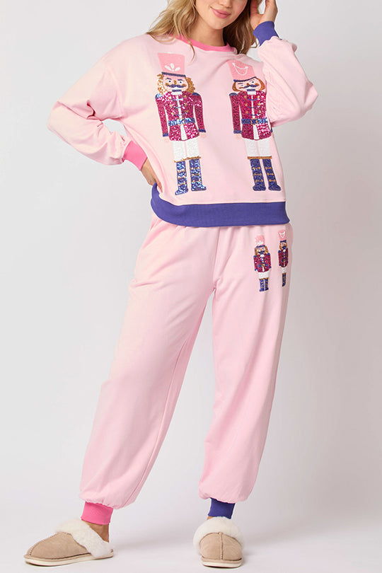 R&B | Weihnachtsmann Pailletten Freizeit Sweatshirt und elastische Taillen lockere Taschenhose Set
