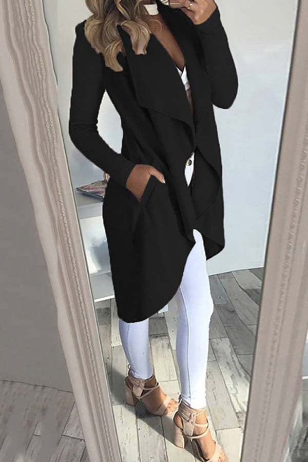 R&B | Einfarbiger Revers Slim Lange Windbreaker Jacke