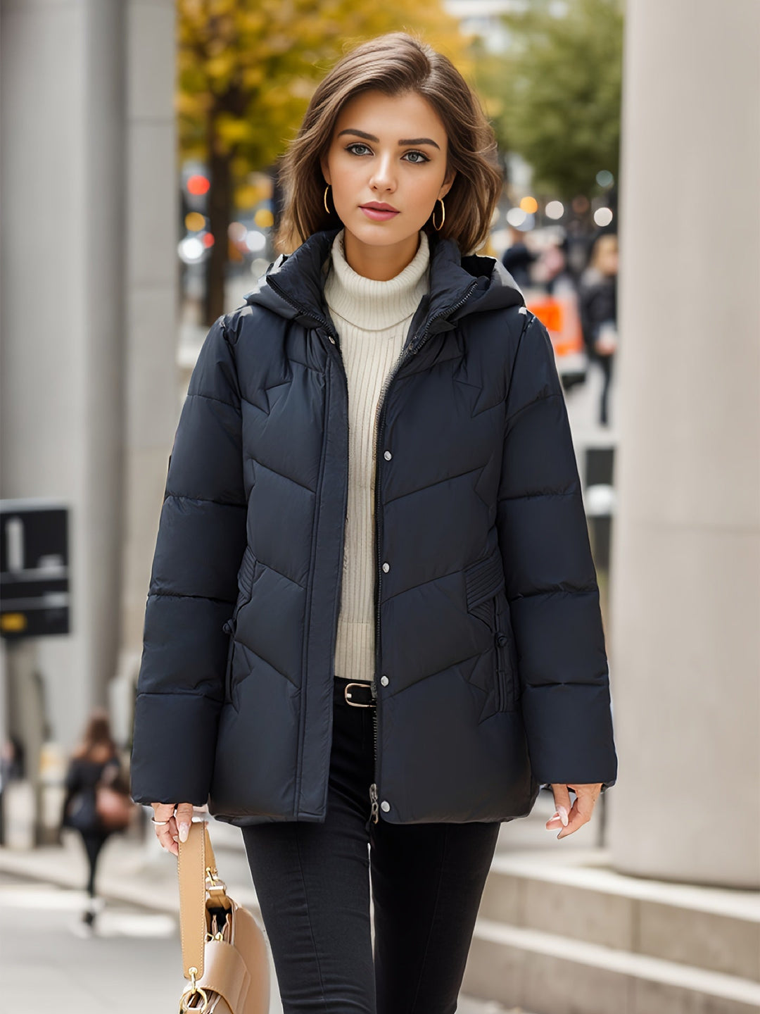 R&B | Stylischer dicker warmer Daunenmantel mit Kapuze Ideal für Herbst/Winter