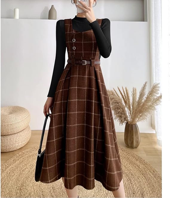 R&B | Frauen Stilvolles Vintage-Kariertes Kleid