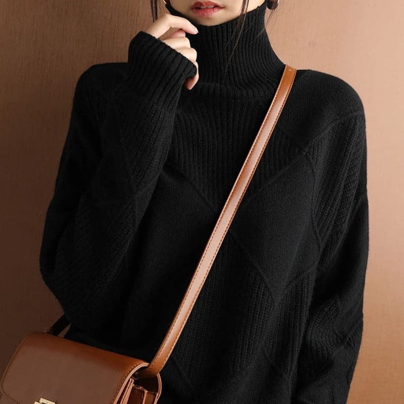 R&B | Rollkragenpullover mit Diamantmuster Gestrickt -Weich und Bequem