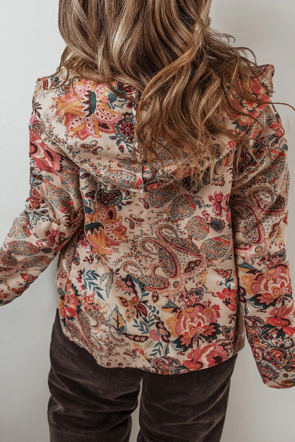 R&B | Vintage Paisley Blumenbedruckte Sherpa Futter Kapuzenjacke