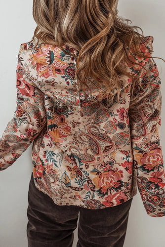 R&B | Vintage Paisley Blumenbedruckte Sherpa Futter Kapuzenjacke