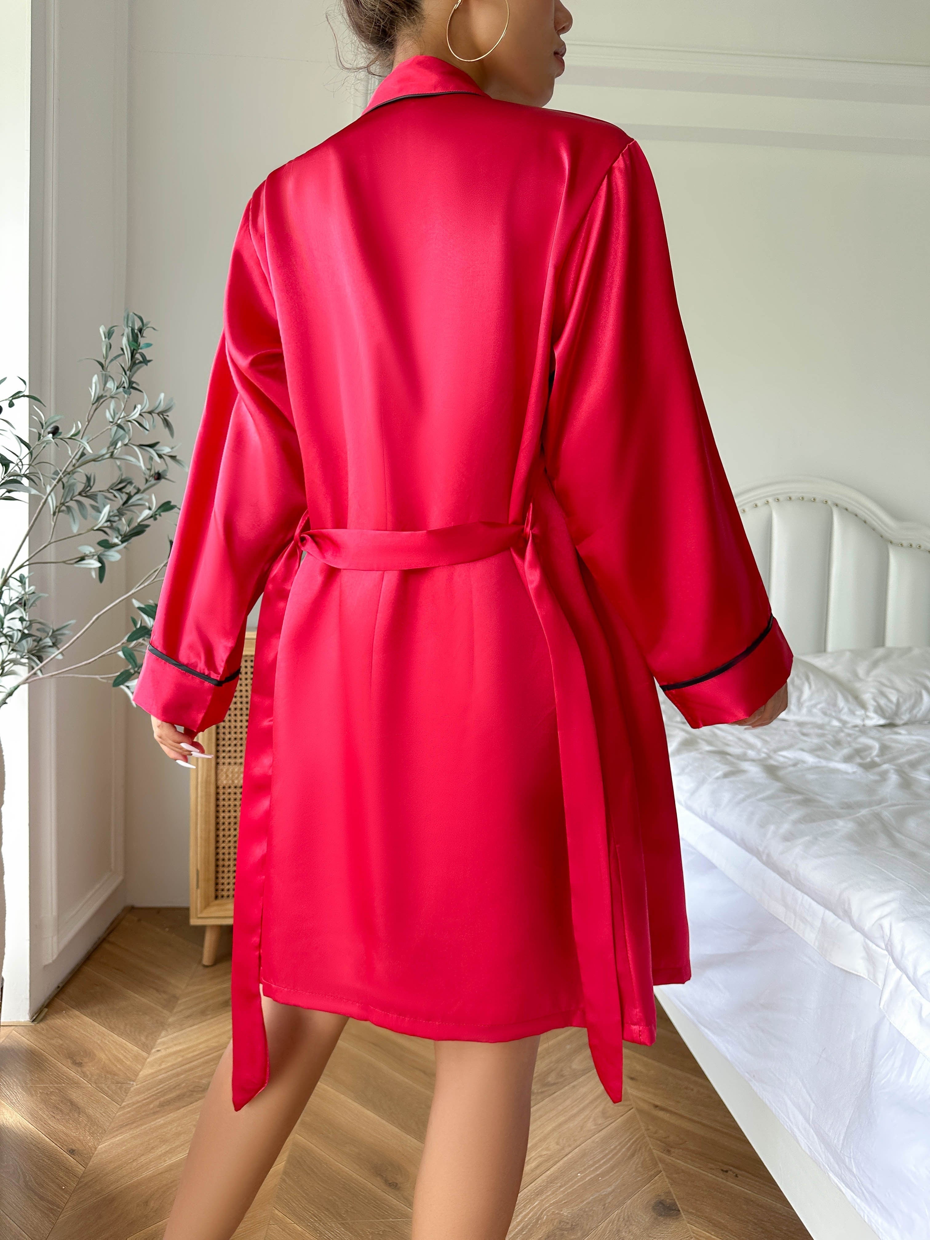 R&B | Einfarbiges Satin V-Ausschnitt Top & Shorts Pyjama-Set Für Damen