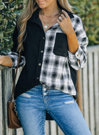 R&B | Karierte Farbblock Gefallen Schulter Corduroy Shacket