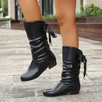 R&B | Damenmode Schnürung Chunky Heel Stiefel Bis Zur Wade