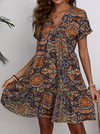 R&B | Paisley V-Ausschnitt Kleid Locker Kurzarm Sommerkleid