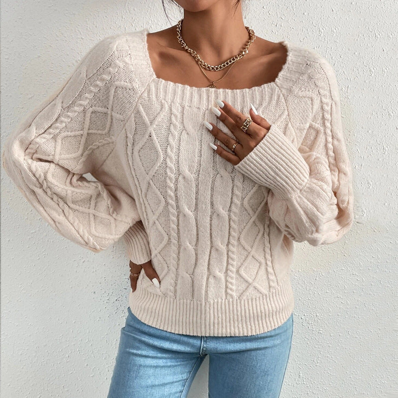 R&B | Strickbluse mit Quadratischem Ausschnitt Weich und Elegant Kabelstrick