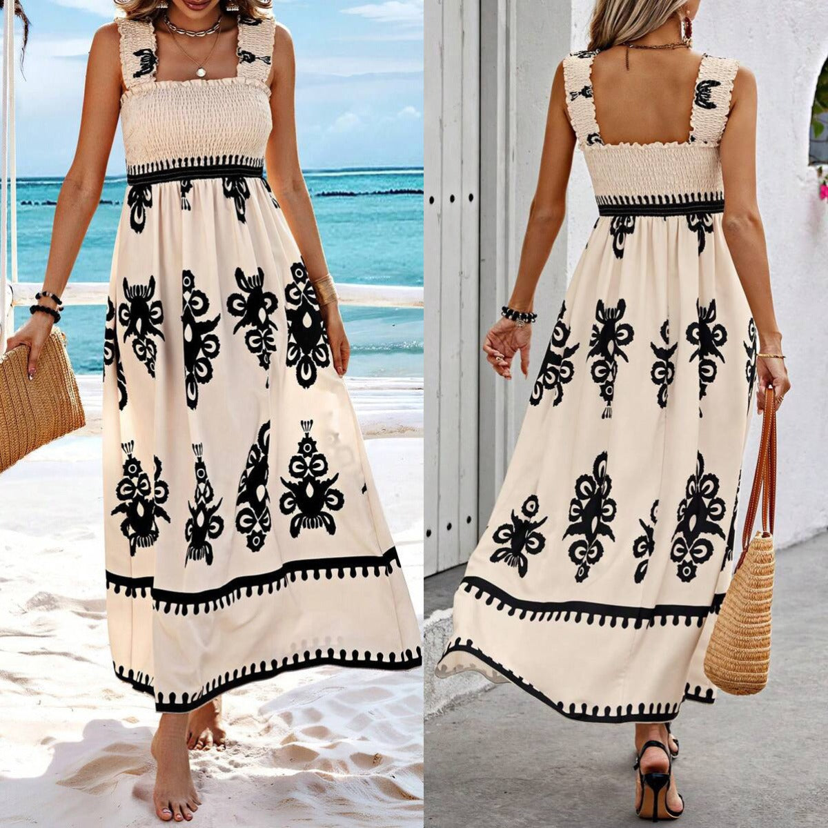 R&B | Bedrucktes Brustwickelkleid im Urlaubsstil